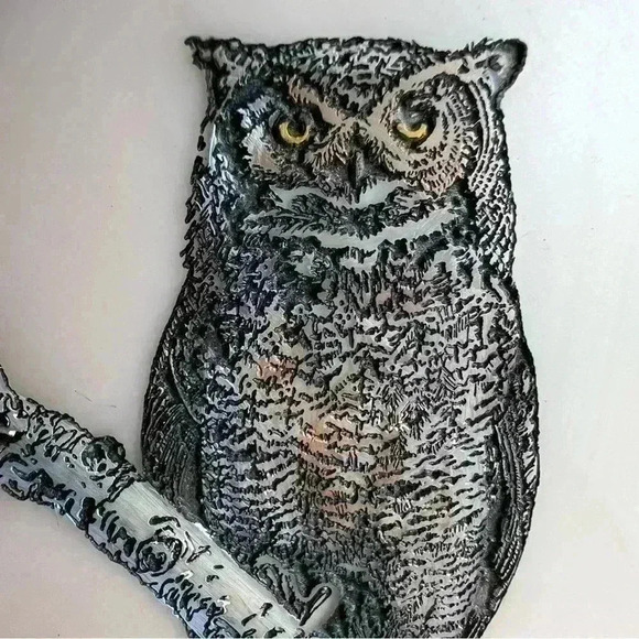 Montana Marble  Inc Wildlife Art Owl 🦉 Etched Plaque 1991 W/ Stand - Picture 4 of 7